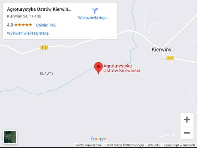 Mapa dojazdu  pinezka Google - Agroturystyka Ostrw Kierwiski